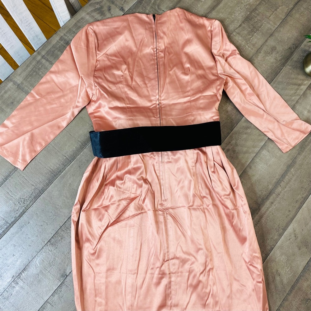 Women's Satin Midi Dress with Belt - Dusty Rose - Picture 9 of 11